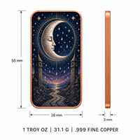 Barre de cuivre fin .999 de 1 oz, carte de tarot Lune, mystique, imprimée en couleur UV, lingot de collection, jeu d'oracle, cadeau
