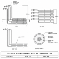 Élément chauffant tubulaire en acier inoxydable 900 pour friteuse combinée, idéal pour équipement de cuisine commerciale