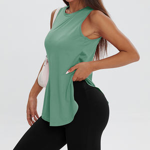 เสื้อกั๊กแขนกุดโลโก้แบบปรับแต่งได้สำหรับผู้หญิงพร้อมช่องด้านข้างสำหรับใส่เล่นกีฬาในฤดูร้อนสำหรับวิ่งโยคะ - Product Image 2