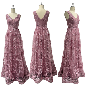 فساتين سهرة فاخرة بدون أكمام، ياقة على شكل V، تطريز شبكي بالترتر، تصميم كامل على شكل حرف A، فستان طويل للحفلات للنساء، فستان حفلات التخرج - Product Image 6