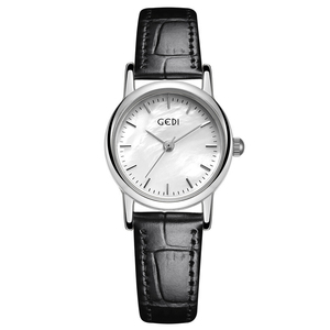 Montre décontractée vintage pour femme avec cadran rond en nacre naturelle, petite, exquise et polyvalente, bracelet en cuir - Product Image 1