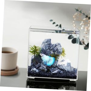Acquario Rettangolare Trasparente in Acrilico per Decorazione da Scrivania, per Pesci <span class=keywords><strong>e</strong></span> Accessorio Elegante - Product Image 2