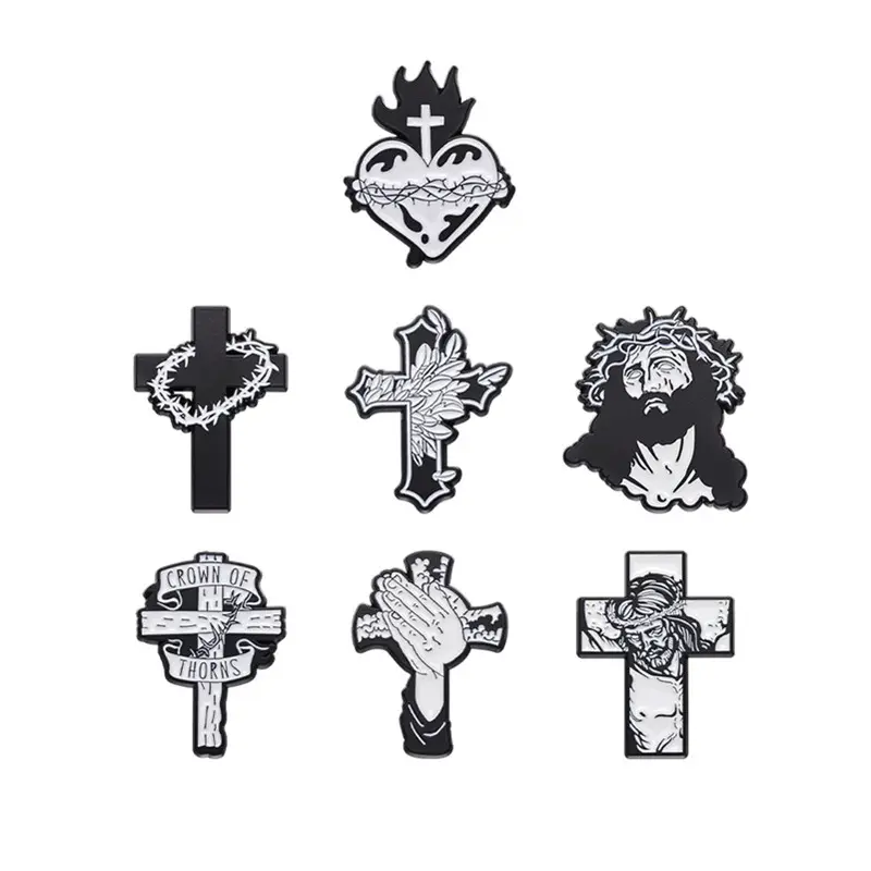 Schwarz und weiß Metallhandwerk gotisch Jesus religiöser Glaube beten Hände kreuzen Brosche