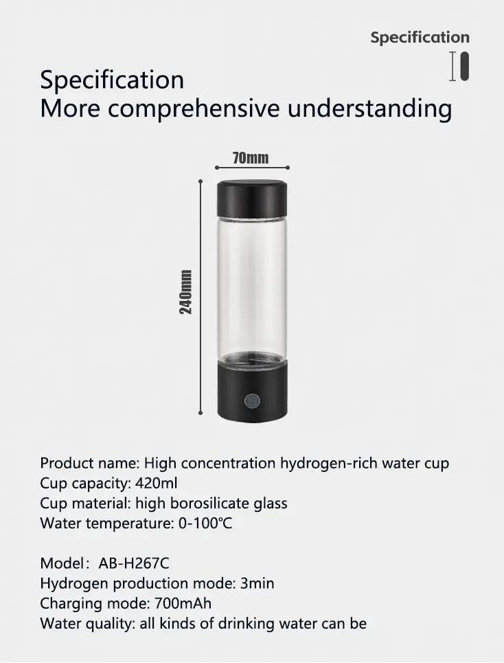 2024 सर्वश्रेष्ठ पोर्टेबल 3000ppb हाइड्रोजन पानी की बोतल H2 हाइड्रोजन वॉटर जेनरेटर इनहेलर आयोनाइज़र ड्रॉपशीपिंग कीमत 10 मिनट