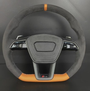 Volant sport à fond plat en cuir suédé et fibre de carbone pour <span class=keywords><strong>Audi</strong></span> RS3/Q5/A7/A8 avec palettes de changement de vitesse sportives à marqueurs orange - Product Image 4