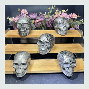 High quality natural crystal fengshui stone carving handmade pyrite skulls for gifts