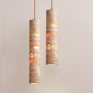 Lampe suspendue en marbre naturel jaune personnalisée, <span class=keywords><strong>tube</strong></span> long, luminaire suspendu Wabi Sabi en travertin - Product Image 3