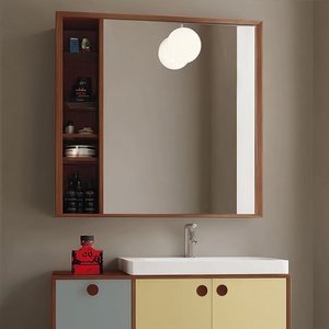 Conjunto de lavabo de cerámica <span class=keywords><strong>Bauhaus</strong></span> de una pieza para <span class=keywords><strong>baño</strong></span>, mueble de lavabo con lavamanos de madera de caucho y esmalte horneado, artículos sanitarios para lavarse las manos - Product Image 3