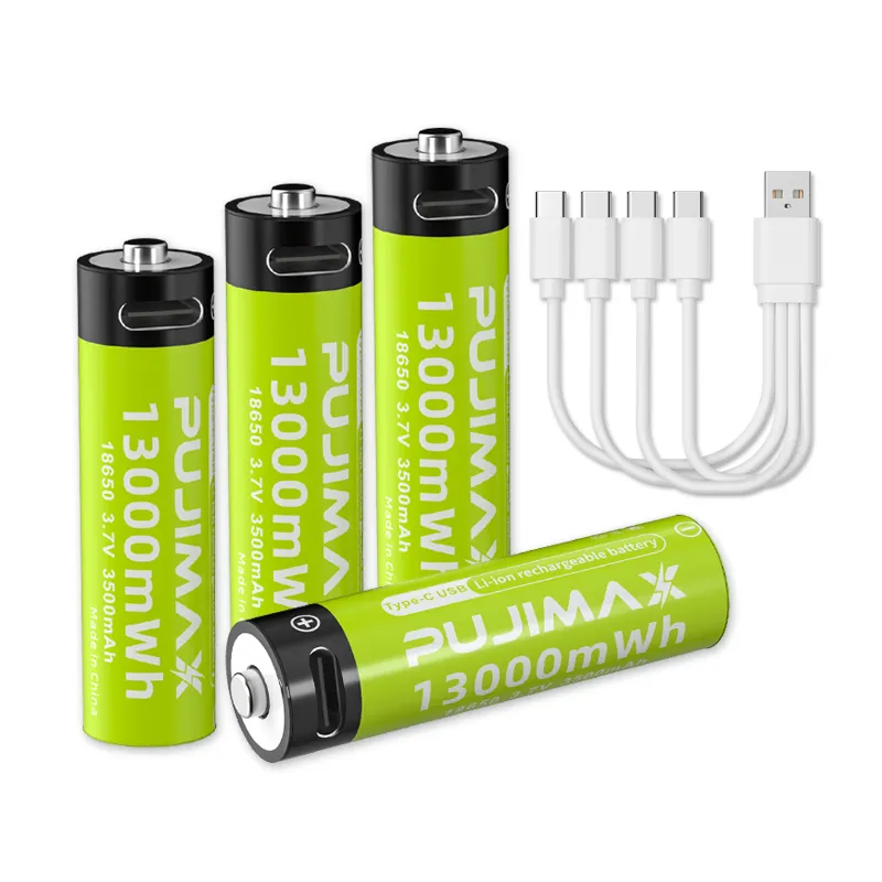 PUJIMAX 18650タイプc充電式バッテリー3.7v18650リチウムイオンバッテリー1個USBcリチウムイオン18650バッテリー充電器 (ケーブル付き)