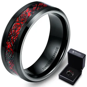 Black Mens Ring 8MM New Mens IP Black Plated Tungsten Ring With Step Edge Center Brushed Man Boys Rings