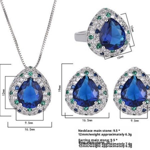 Fashion Eco-friendly Copper Pear Cut 10*12MM Water Drop Blue Pendant <b>Earrings</b> Ring <b>Set</b> Water Drop Jewelry <b>Set</b> for Women - Product Image 2