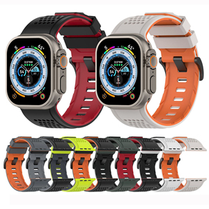 Correa de Reloj de Silicona Transpirable con Diseño de Tablero de Ajedrez en Dos Tonos para Apple Watch Ultra 3 49/44/42mm iWatch 11 Sport, Correa de Repuesto - Product Image 3