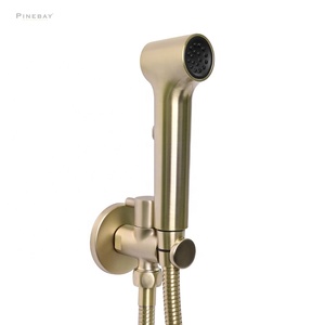 PINEBAY Modern Bathroom ABS Plastic Handheld Douche Spray Shower WC Brushed Gold Toilet Shattaf Woman <strong>Bidet</strong> <strong>Sprayer</strong> with Valve - Product Image 1