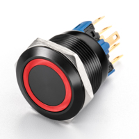 Bouton poussoir mécanique en alliage d'aluminium 12V 3A, IP65, 1NO1NC, anneau LED lumineux, commande industrielle