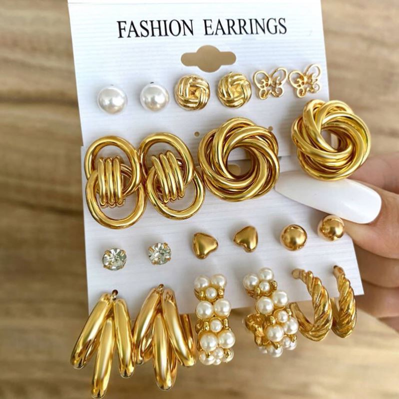 アクセサリー Fashion Earrings Set Shop Our 2023 Earrings Set - Geometric Gold Metal Hoops