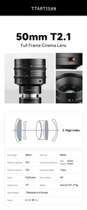 Objectif cinéma à focale fixe à grande ouverture TTArtisan 50 mm T2.1 plein format, double bokeh, filtre 82 mm pour /Minolta - Product Image 6