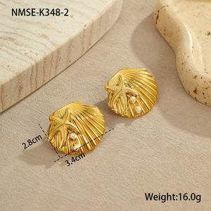 2025 nouvel océan Boho bijoux en acier inoxydable coquille de mer boucles d'oreilles anneaux de luxe deux tons étoile de mer perle tortue de mer anneaux femmes - Product Image 3