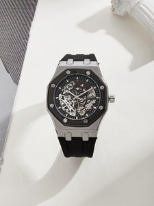 Đồng hồ nam cơ tự động cao cấp, vỏ thép không gỉ hình vuông, máy lộ cơ tự lên dây, dây đeo silicon/cao su - Tùy chỉnh - Product Image 2