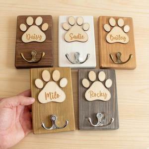 Custom Engraved Pet Leash Wall <b>Rack</b> with Name, Personalized Wooden Paw <b>Print</b> Hook, Entryway Hanger for Keys, Collar, Towels - Product Image 5
