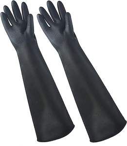 قفازات أمان طويلة للغاية صفراء سوداء مضادة للانزلاق XL مريحة من اللاتكس الطبيعي مقاومة للعمل صناعيًا يد مقاومة للمواد الكيميائية - Product Image 2