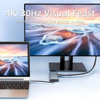Adaptor stasiun Dok USB Tipe C, USB C Tipe C multifungsi 10 in 1 dengan 4K HDTV VGA Lan RJ45 USB3.0 pembaca kartu PD