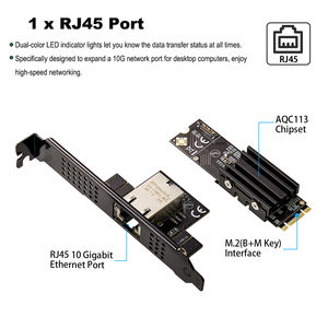 Adaptador de Red Aquantia AQC113C M.2 10Gbps con Cable Ngff PCIe Gen4 X1 2280 a Tarjeta Ethernet RJ45 para Escritorio, Alta Velocidad - Product Image 2
