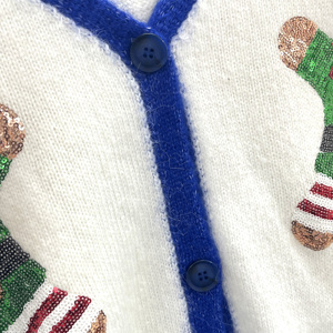 Phụ Nữ Của Màu Sắc Tương Phản Áo Len Giáng Sinh Phong Cách Sequin Thêu Thiết Kế Cardigan - Product Image 6