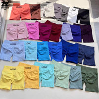 45 Warna DF Solid Celana Pendek Yoga Wanita Pinggang Tinggi Pengangkat Bokong Tanpa Jahitan Spandex/Nilon Anti Kusut Pakaian Fitness