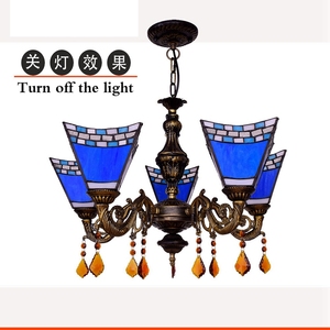 Suspension carrée bleue Tiffany Lampadario avec lumière en verre à cinq têtes pour chambre à coucher Bar Foyer Couloir-Style lustre - Product Image 6