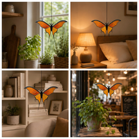Décoration suspendue artisanale vintage en vitrail motif feuille morte et papillon, pour fenêtre de salon, ornement de fête, cadeau fait main