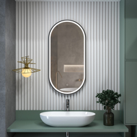 Miroir LED étanche de forme ovale illuminé pour hôtel Plafond suspendu en métal pour salle de bain Maquillage Indice IP44 Conception graphique