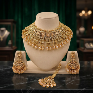 Gold Plated Alloy Fancy Collection Geometric Zircon Pearl Necklace Earring Ring Set Women's <b>Wedding</b> Classic Style High Quality - Product Image 3
