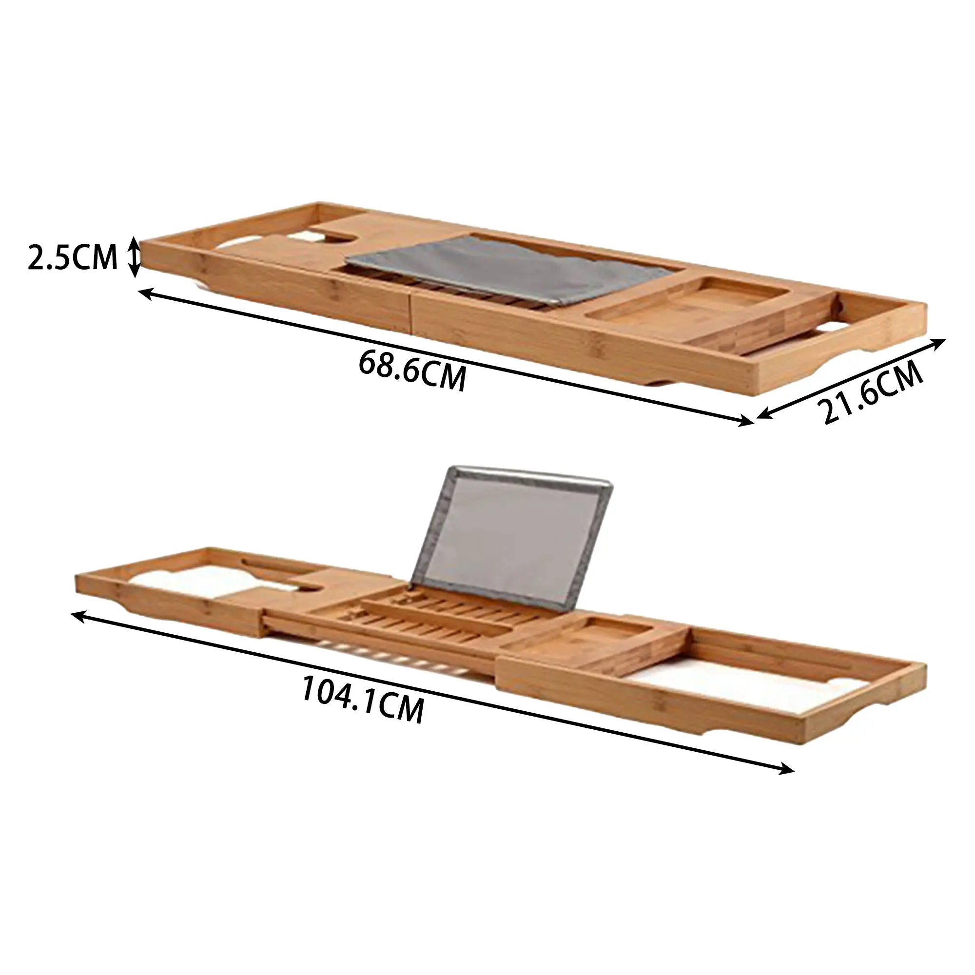 Milieuvriendelijke Luxe Houten Bamboe Bad Caddy Tray Uitbreidbare Spa Badkuip Plank Met Uitschuifbare Zijkanten Voor Tablet