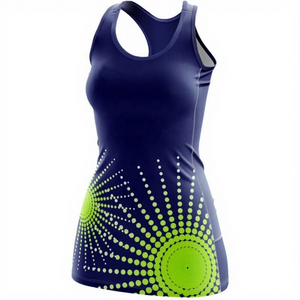 <b>Women</b> Netball <b>Tank</b> <b>Top</b> Sublimation Printed <b>Navy</b> Green Dots Breathable jersey Polyester Sportswear Adult Custom LOGO - Product Image 2