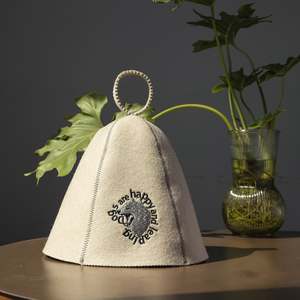 Sauna en laine sur mesure beige avec logo brodé sur mesure Chapeau de sauna en laine - Product Image 5