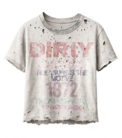 T-shirt graphique homme personnalisé à manches courtes en coton épais, coupe carrée, effet vieilli, imprimé strass diamant, coupe courte, délavé à l'acide