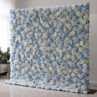 Dekorasi dinding gulung bunga mawar buatan warna biru bayi putih untuk pernikahan, ukuran 8ft x 8ft, dengan panel latar belakang dan penyangga.