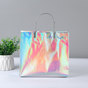 Borsa Shopper in PVC Trasparente Impermeabile <span class=keywords><strong>Richiudibile</strong></span> con Manico, Olografica, Rosa Arcobaleno, per Confezioni Regalo - Product Image 3