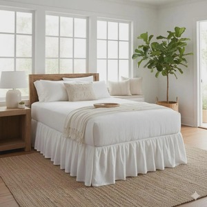 Dust <strong>Ruffled</strong> <strong>White</strong> Linen Bedskirt 100% French Flax Linen Bed Skirt Stonewashed Farmhouse <strong>Bedding</strong> for Home Bedroom Hotel - Product Image 1