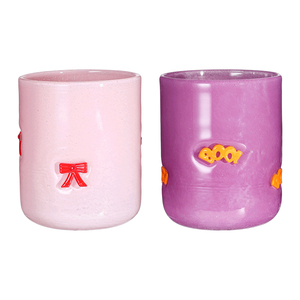Venta al por mayor: Vaso creativo hecho a mano con relieve 3D, doble pared, 500ml, reutilizable, color rosa púrpura sólido, con lindo patrón de lazo BOO para beber. - Product Image 2