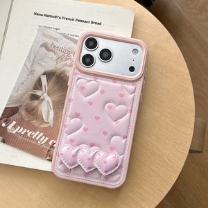 Funda de tela Han Feng con relieve estilo Ins para iPhone 17 Pro/16 Pro Max/15P con soporte, diseño 'Girl's Love' - Product Image 3