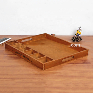 Commercio all'ingrosso antico funzionale in legno incompiuto vassoi con manico in legno snack vassoio vassoi di cibo con scomparto - Product Image 4