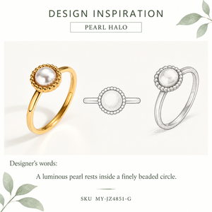 แหวนมุกเทียมสแตนเลสสีทอง ดีไซน์ทรงกลมประดับมุก - Product Image 3