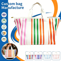 Tas Selempang Kanvas Bergaris Warna-warni OEM Grosir, Cetak Kustom, Ukuran Sedang, Penutup Ritsleting, untuk Pantai, Kerja, Aktivitas Sehari-hari
