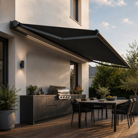 Auvent rétractable en aluminium cinq étoiles, résistant aux intempéries, en tissu acrylique, alimenté par énergie solaire, pour maison de plage ou maison de vacances