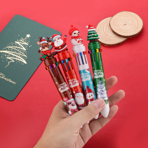 Christmas 10 Color Ballpoint <b>Pen</b> <b>Multi</b> <b>Colored</b> Ink Plastic Novelty <b>Pen</b> For Office School Use - Product Image 2