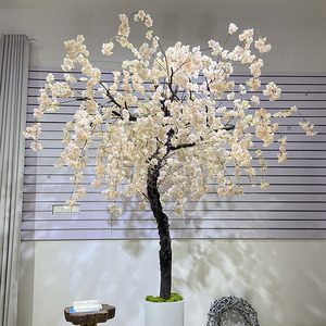 Arbre artificiel de magnolia blanc d'intérieur avec fleurs de cerisier artificielles en bois pour la décoration de restaurants, d'hôtels et de maisons - Product Image 5