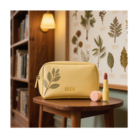 Trousse de Maquillage ISEN en Toile Crème Broderie Perroquet, Pochette Esthétique Oiseau Tropical, Organisateur de Toilette, Étui de Voyage en Tissu