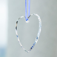 Vente en gros de pendentifs de Noël en verre K9 en forme de cœur vierge, personnalisables par impression UV, avec bords biseautés