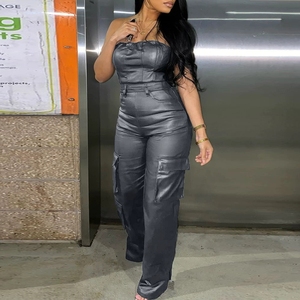 Nuovi prodotti 2025 Y2K Streetwear da donna tute aderenti in <span class=keywords><strong>pelle</strong></span> sintetica <span class=keywords><strong>pantaloni</strong></span> <span class=keywords><strong>a</strong></span> matita Sexy <span class=keywords><strong>a</strong></span> vita alta tutine un pezzo con tasche - Product Image 3
